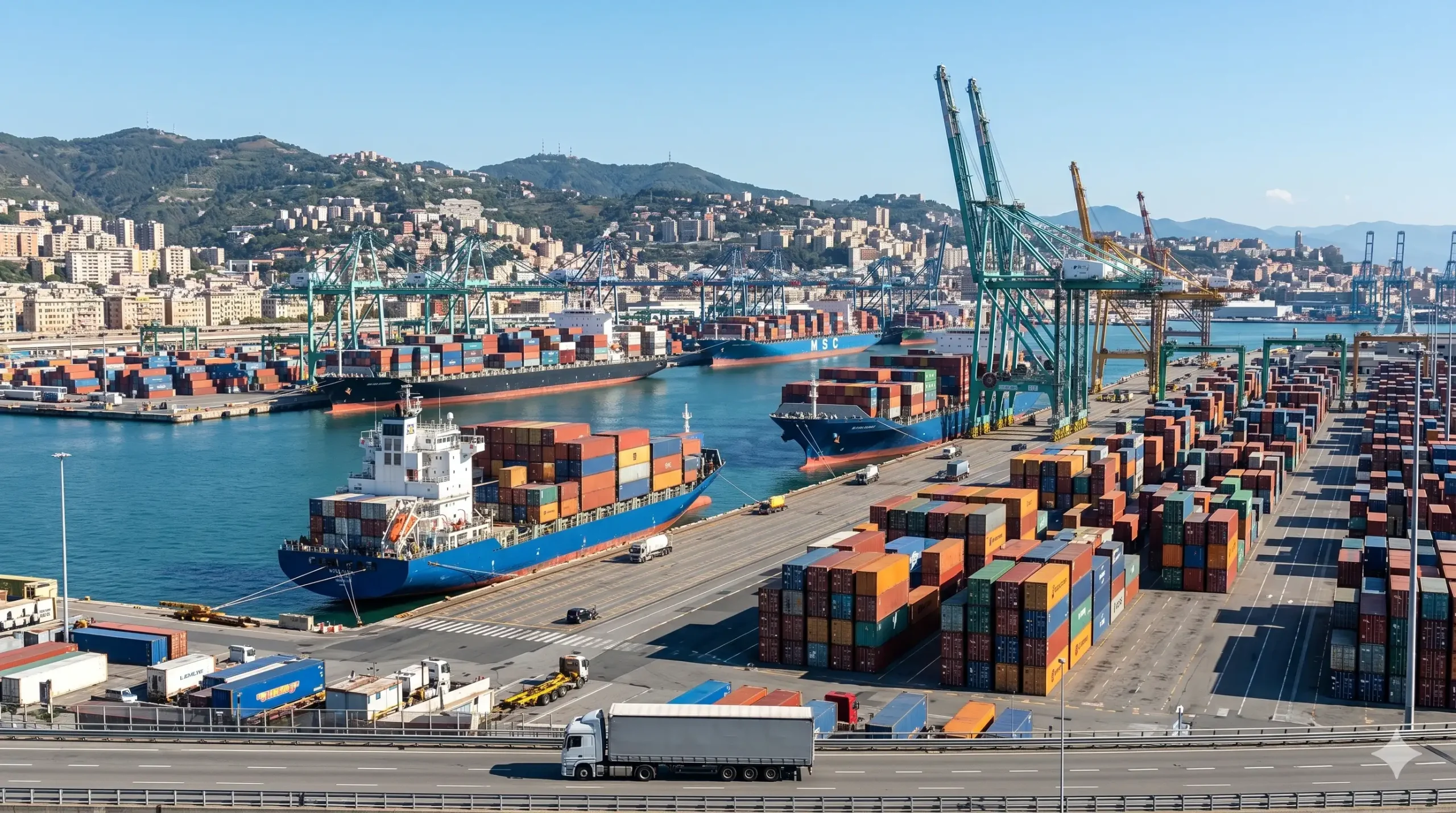 Portul Genova Liguria containere transport TIR