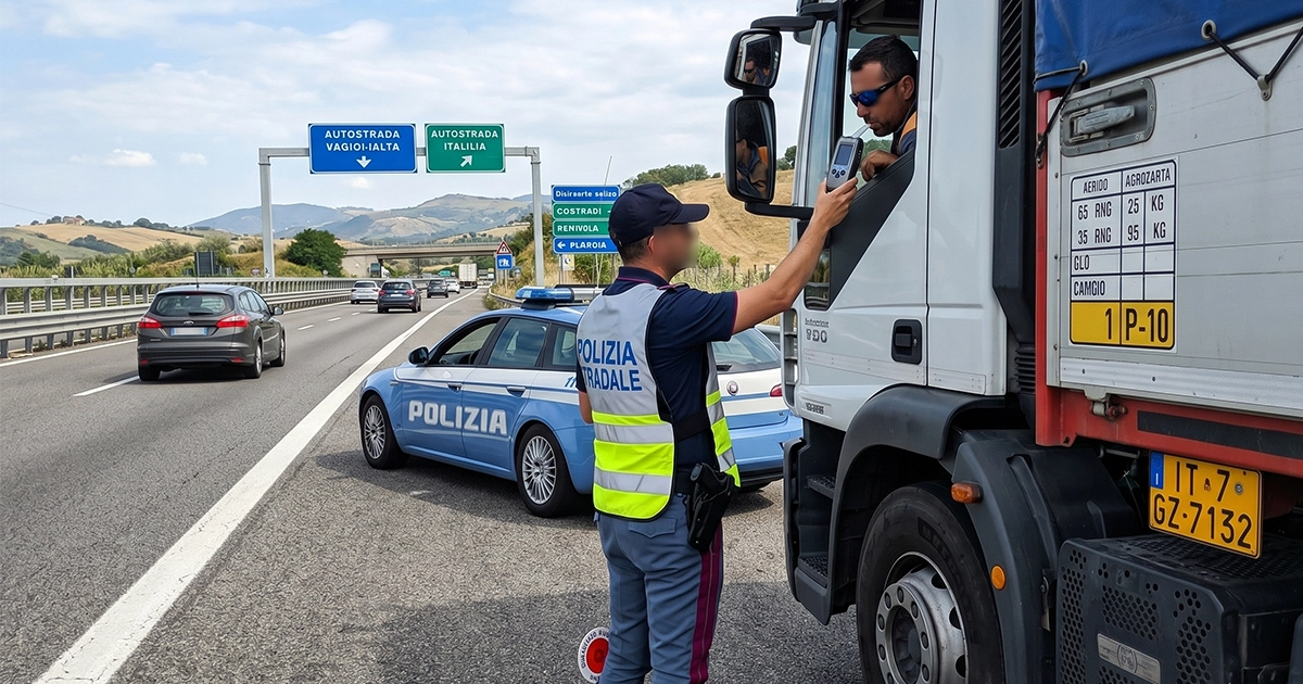 Control alcoolemie șofer profesionist TIR Italia poliție autostradă