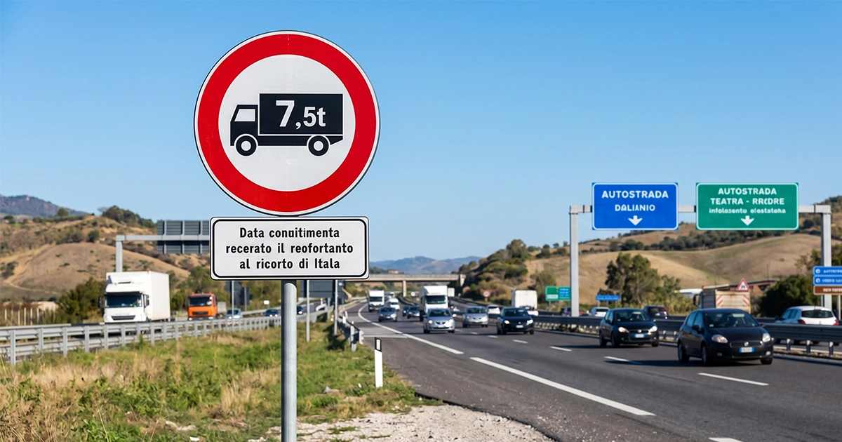 Semn interdicție circulație camioane Italia restricții weekend