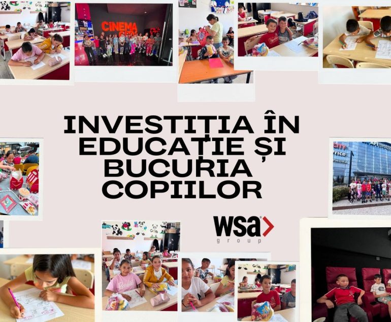 Investiția în educație și bucuria copiilor - colaj WSA Group cu momente de la Școala de Vară Cutuș