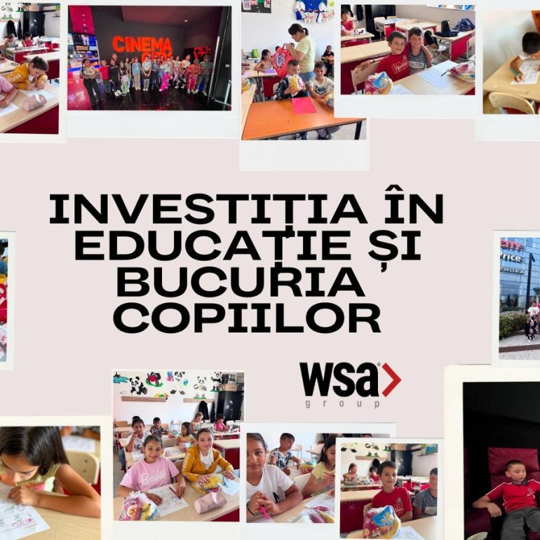 Investiția în educație și bucuria copiilor - colaj WSA Group cu momente de la Școala de Vară Cutuș