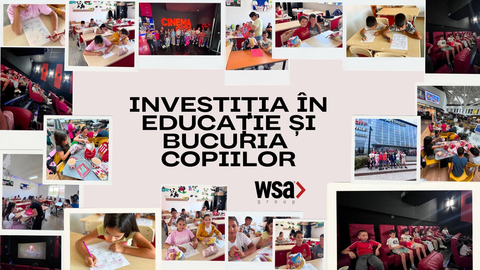 Investiția în educație și bucuria copiilor - colaj WSA Group cu momente de la Școala de Vară Cutuș