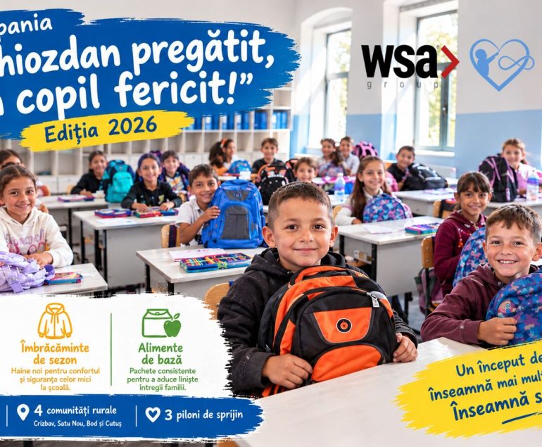 Campania „Un ghiozdan pregătit, un copil fericit" ediția 2026 – WSA Group și EduActiv sprijină 150 de copii din comunitățile rurale de lângă Brașov